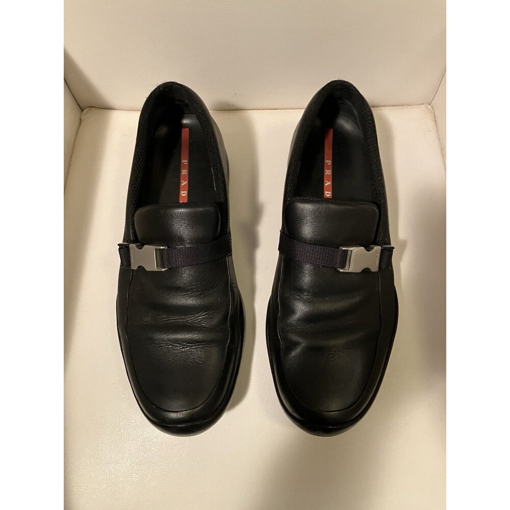 Prada Men’s Leather Driving Loafers w/ Silver Buckle